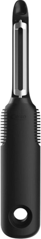 Black OXO swivel peeler with a metal blade