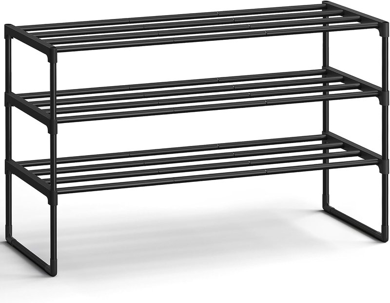 Black three-tier metal shoe rack