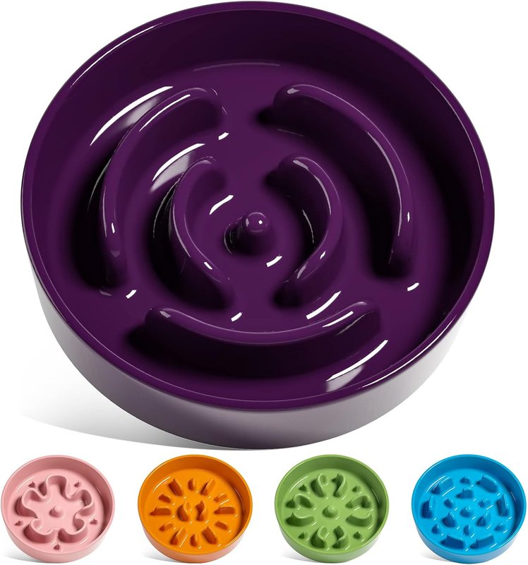 Purple ceramic slow feeder bowl