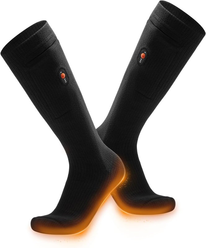 Pair of black ORORO heated socks with heated toe area